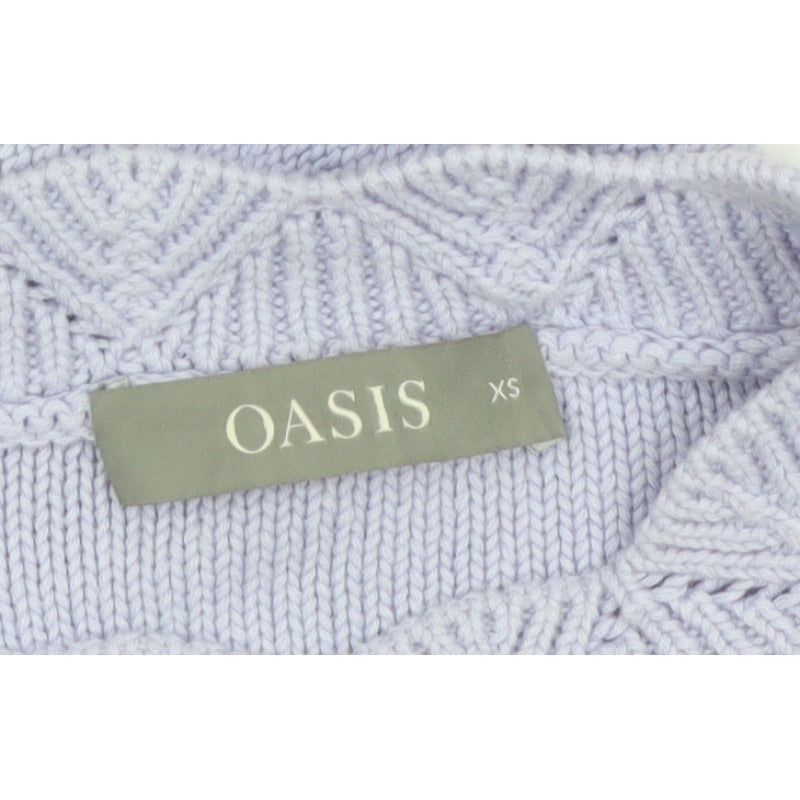 Oasis Women Purple XS Cable Knit Cotton Crew Neck Pullover Jumper