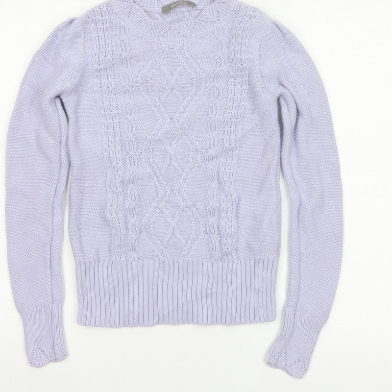 Oasis Women Purple XS Cable Knit Cotton Crew Neck Pullover Jumper