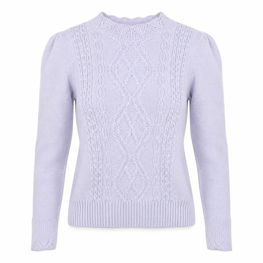 Oasis Women Purple XS Cable Knit Cotton Crew Neck Pullover Jumper