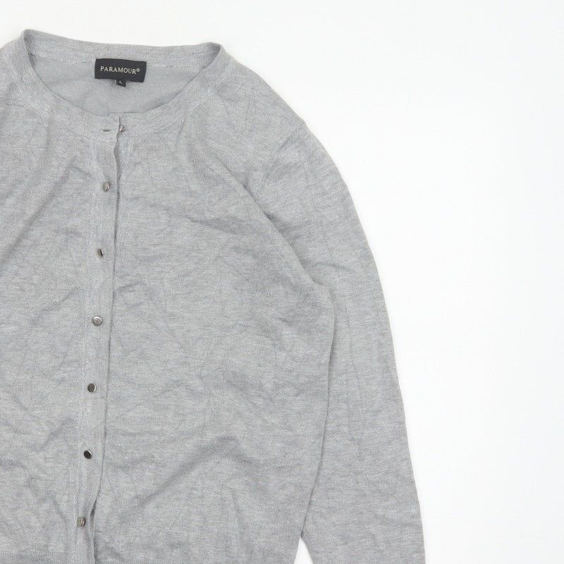 Paramour Women Grey L Glitter Button Round Neck Cardigan
