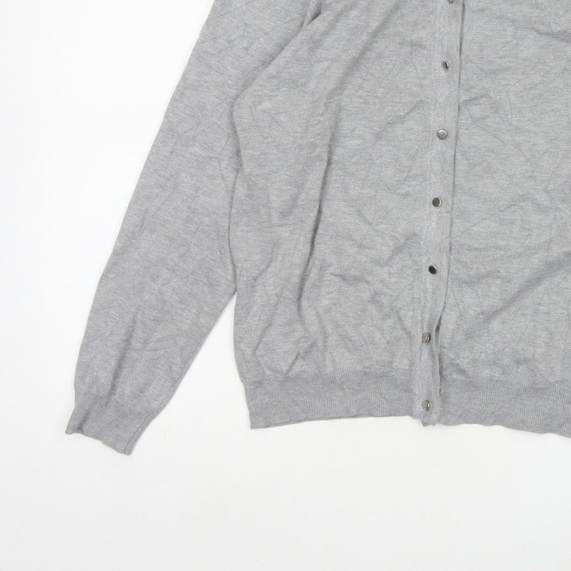 Paramour Women Grey L Glitter Button Round Neck Cardigan