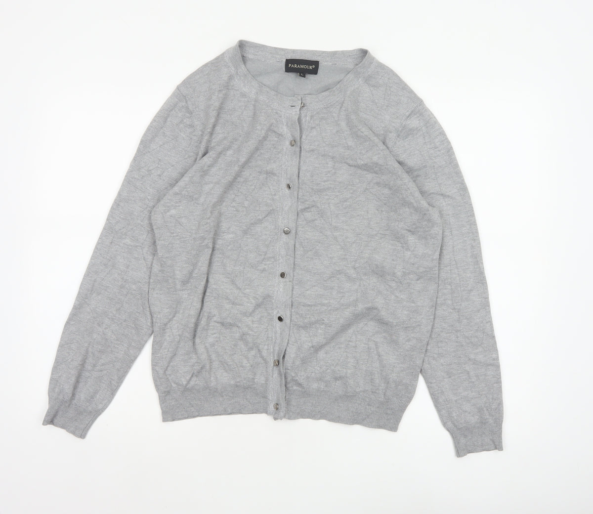 Paramour Women Grey L Glitter Button Round Neck Cardigan