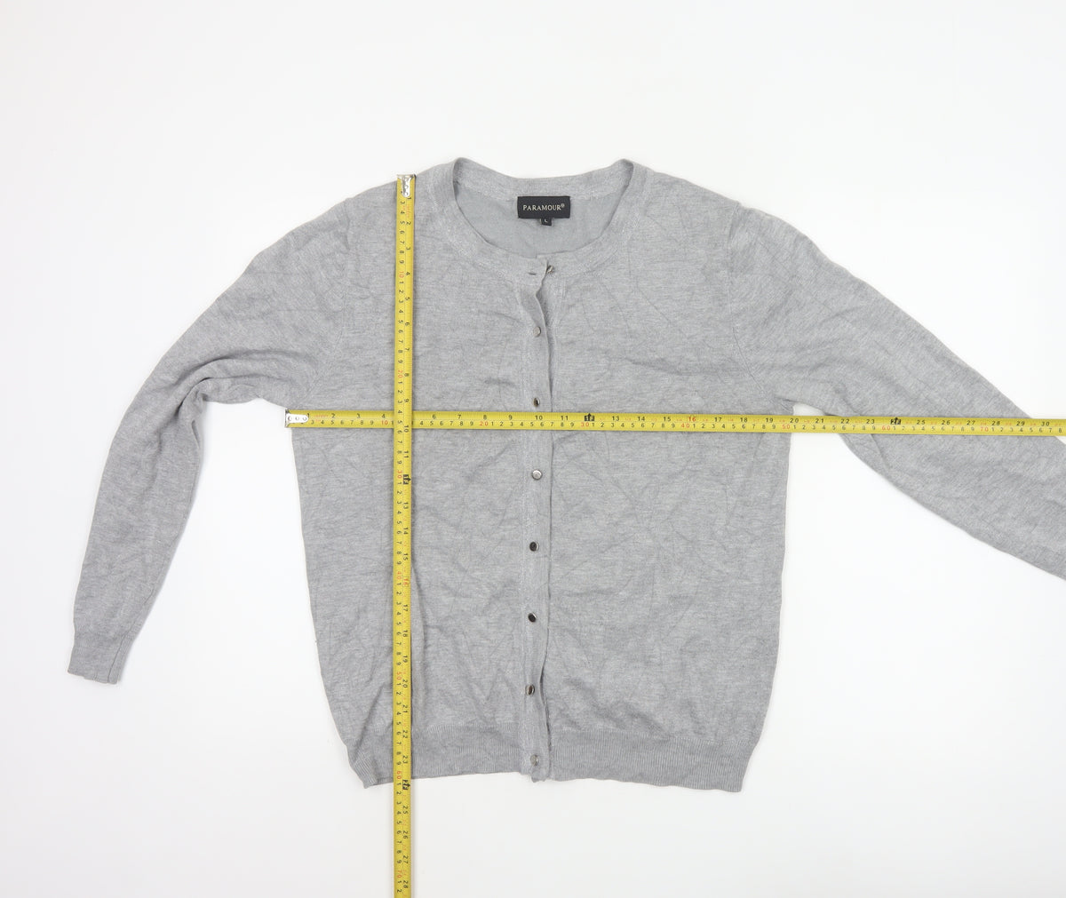 Paramour Women Grey L Glitter Button Round Neck Cardigan