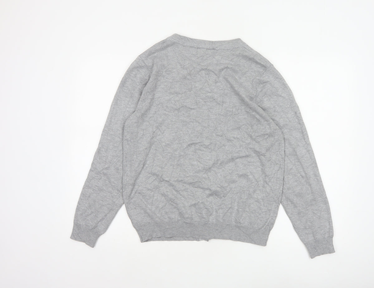 Paramour Women Grey L Glitter Button Round Neck Cardigan
