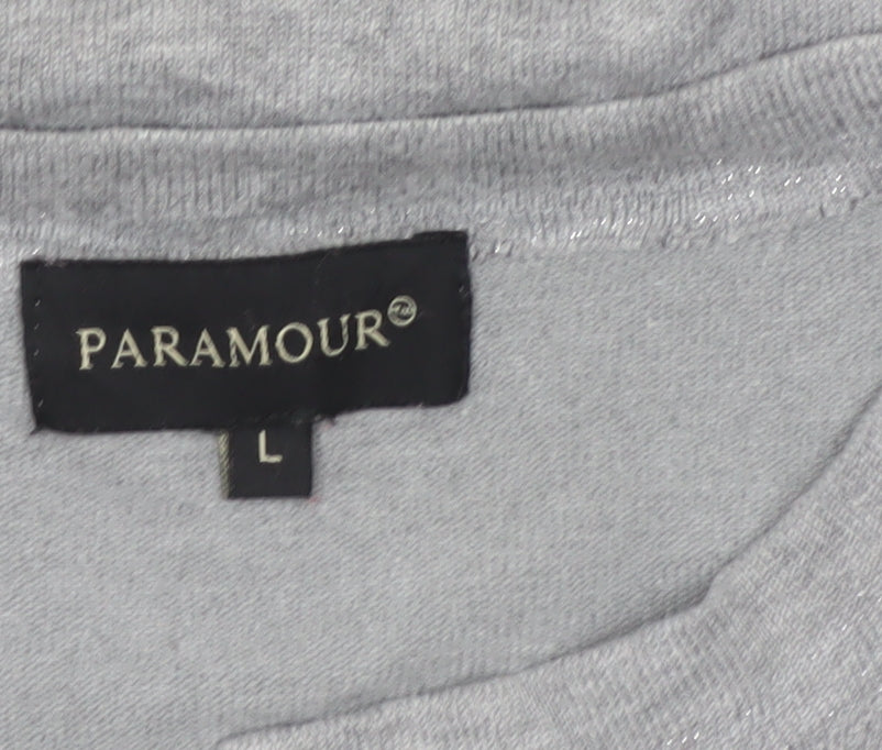 Paramour Women Grey L Glitter Button Round Neck Cardigan