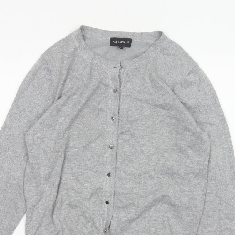 Paramour Women Grey L Glitter Button Round Neck Cardigan