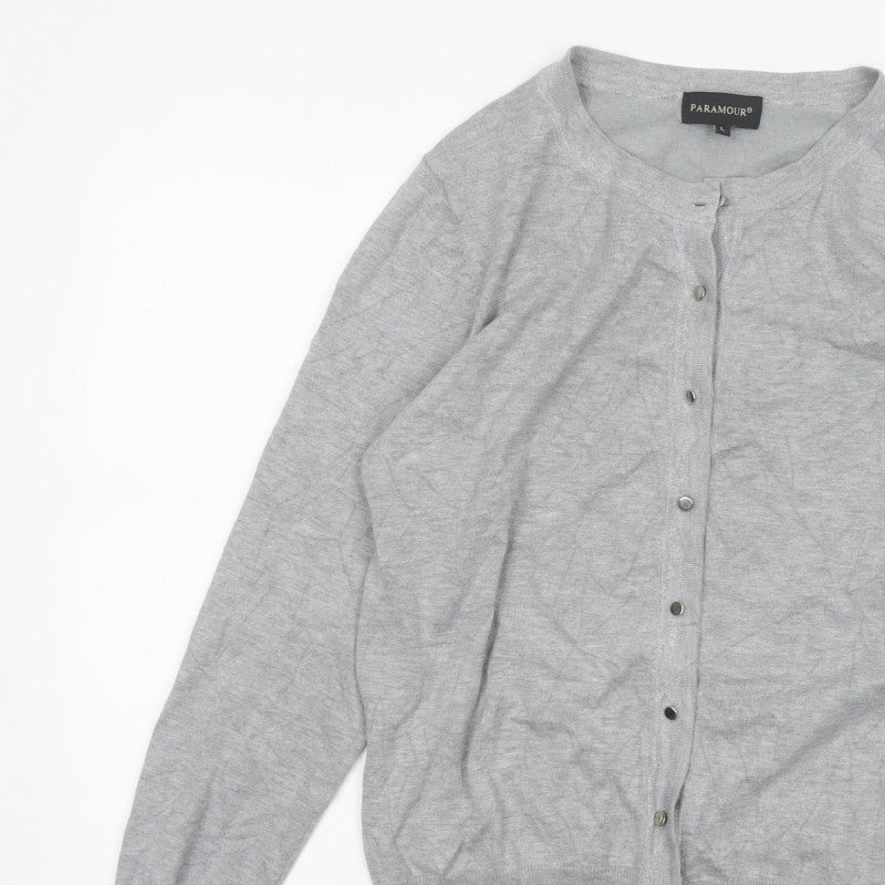 Paramour Women Grey L Glitter Button Round Neck Cardigan