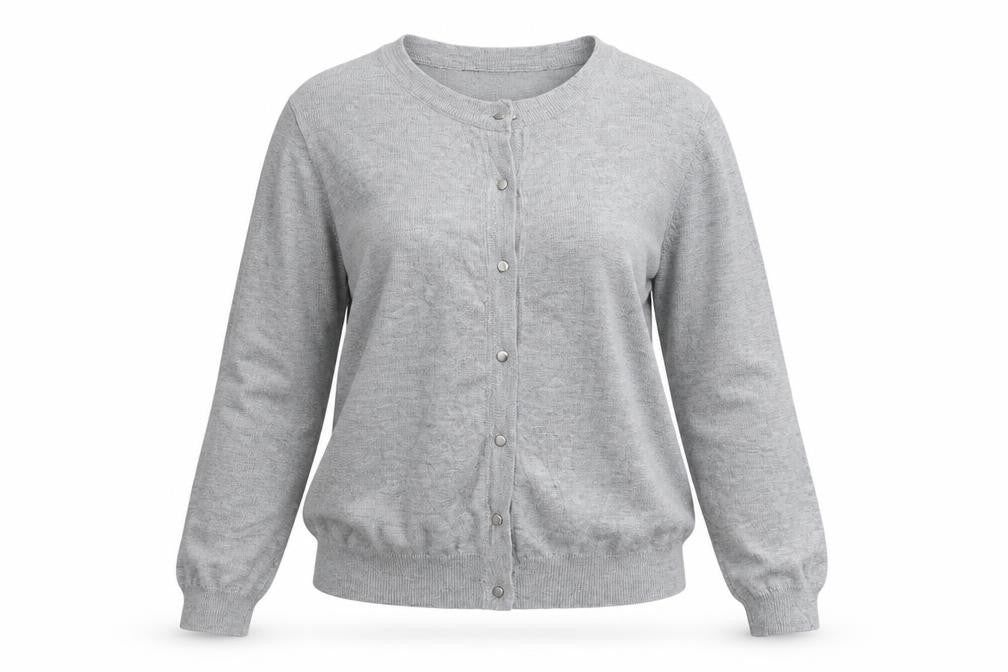 Paramour Women Grey L Glitter Button Round Neck Cardigan