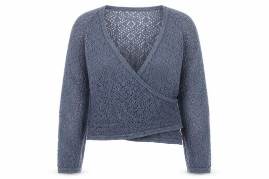 H&M Women Blue Mohair Blend Open Knit Tie Wrap Cardigan M