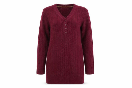 Croft & Barrow Women Red Small Cable Knit V-Neck Henley Tunic Jumper