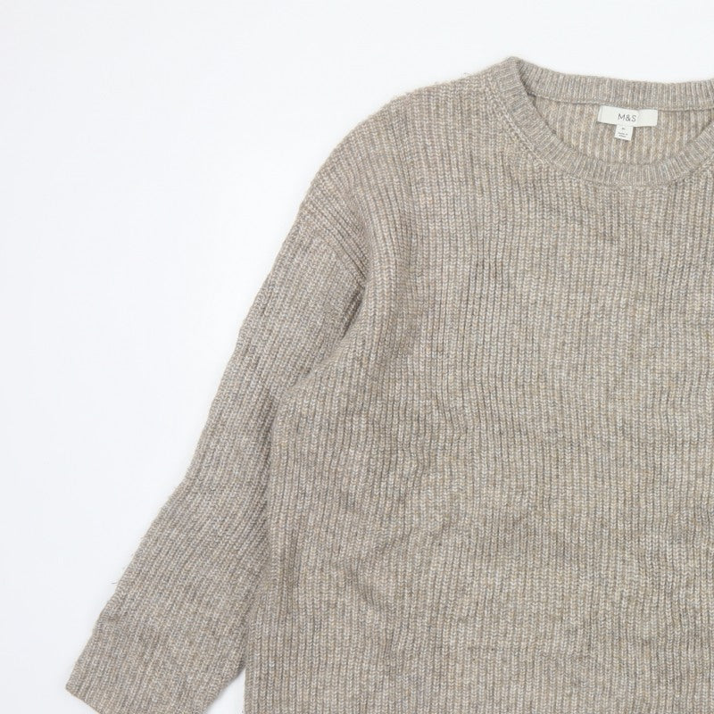 Marks and Spencer Women Beige XL Chunky Knit Crew Neck Pullover Jumper