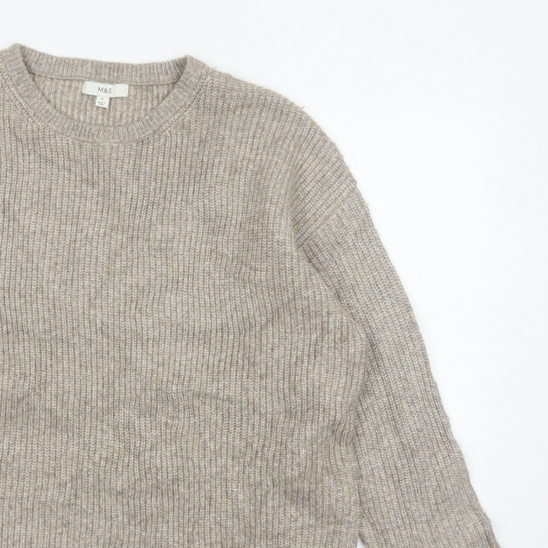Marks and Spencer Women Beige XL Chunky Knit Crew Neck Pullover Jumper