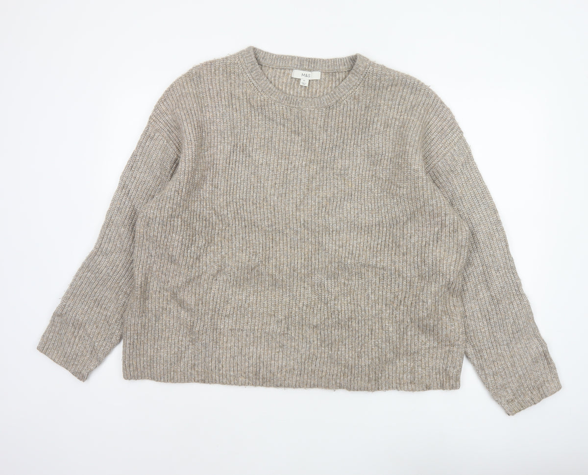 Marks and Spencer Women Beige XL Chunky Knit Crew Neck Pullover Jumper