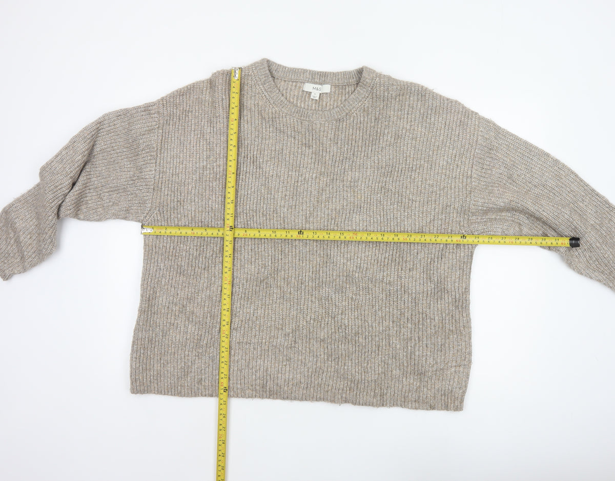 Marks and Spencer Women Beige XL Chunky Knit Crew Neck Pullover Jumper