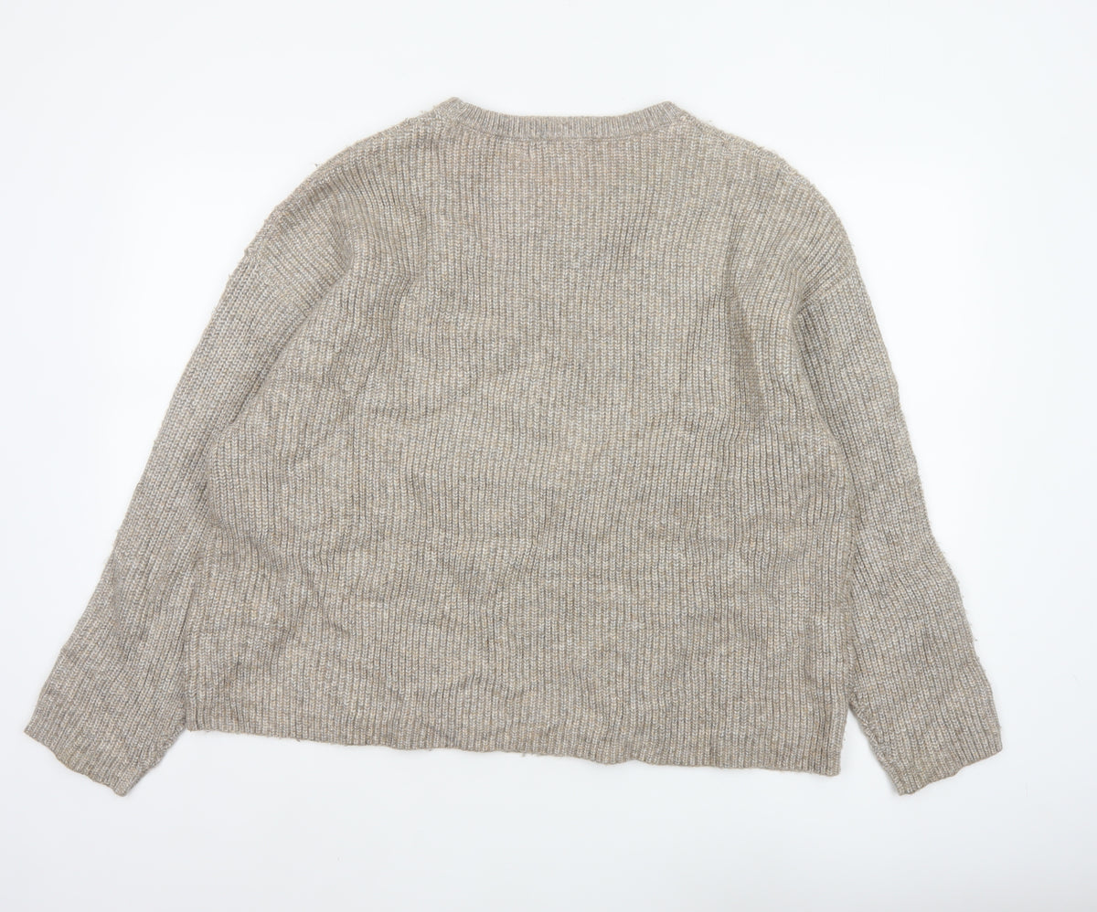 Marks and Spencer Women Beige XL Chunky Knit Crew Neck Pullover Jumper