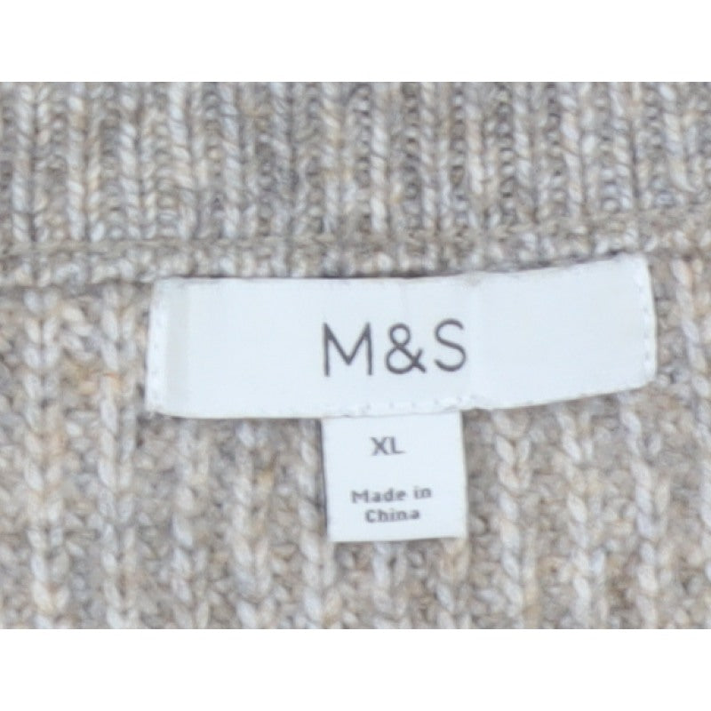 Marks and Spencer Women Beige XL Chunky Knit Crew Neck Pullover Jumper