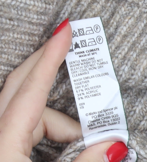 Marks and Spencer Women Beige XL Chunky Knit Crew Neck Pullover Jumper
