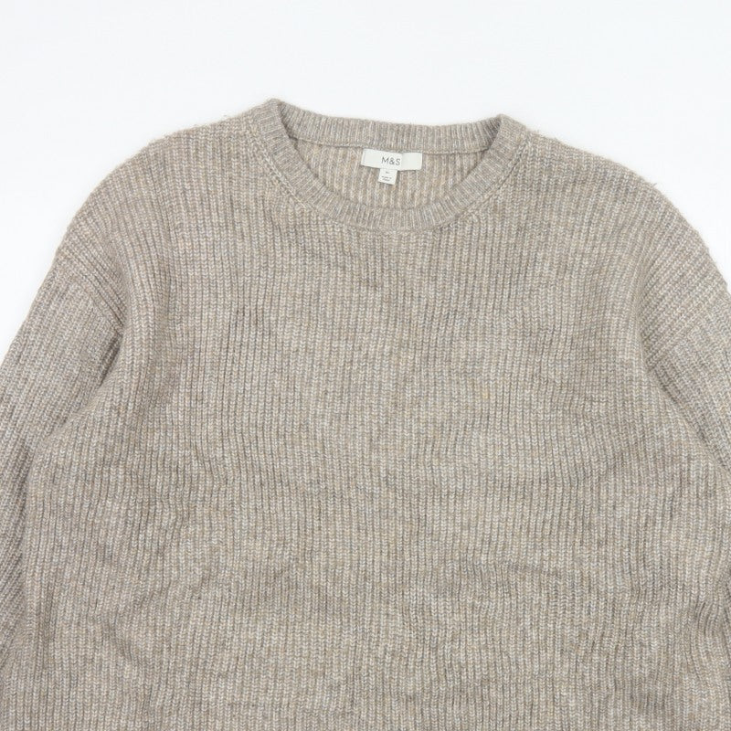 Marks and Spencer Women Beige XL Chunky Knit Crew Neck Pullover Jumper