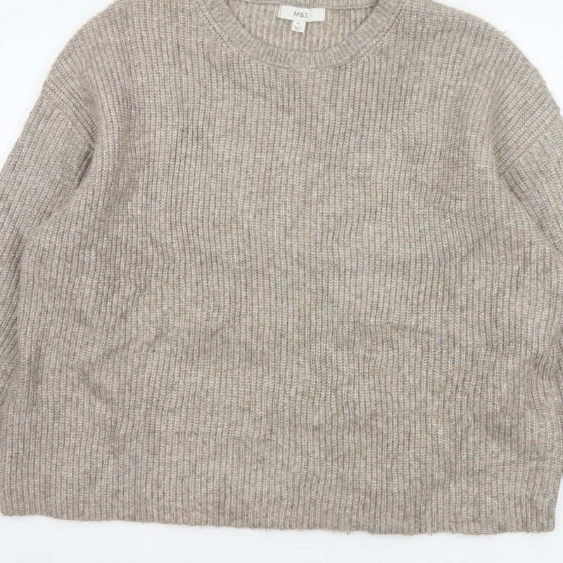 Marks and Spencer Women Beige XL Chunky Knit Crew Neck Pullover Jumper