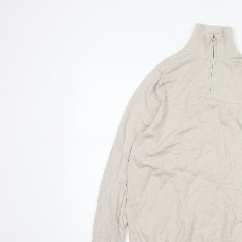 Autograph Men Ivory S Merino Wool 1/4 Zip High Neck Jumper
