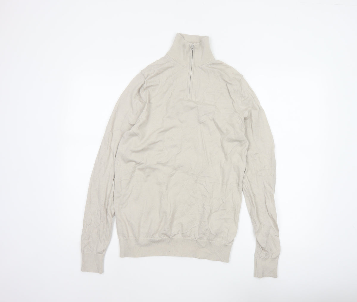Autograph Men Ivory S Merino Wool 1/4 Zip High Neck Jumper