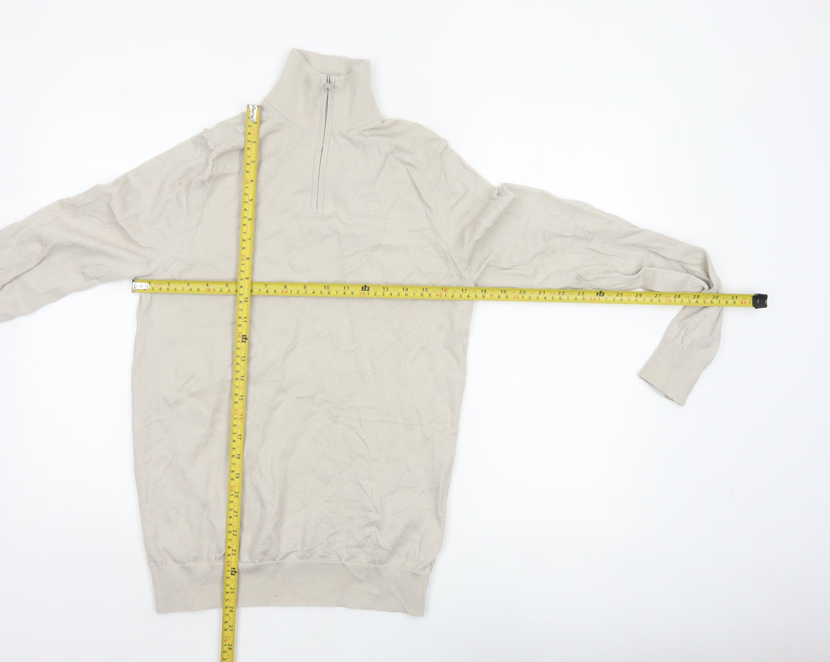 Autograph Men Ivory S Merino Wool 1/4 Zip High Neck Jumper