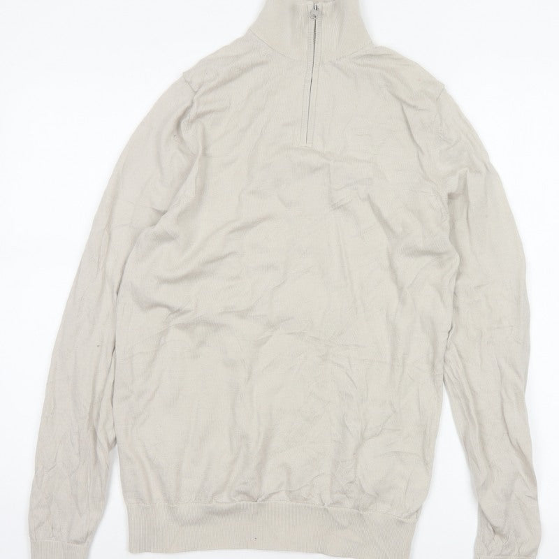 Autograph Men Ivory S Merino Wool 1/4 Zip High Neck Jumper