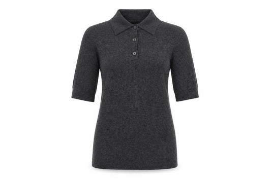 MNG Women’s Grey Ribbed Collared Henley Jumper Size S 3/4 Sleeve