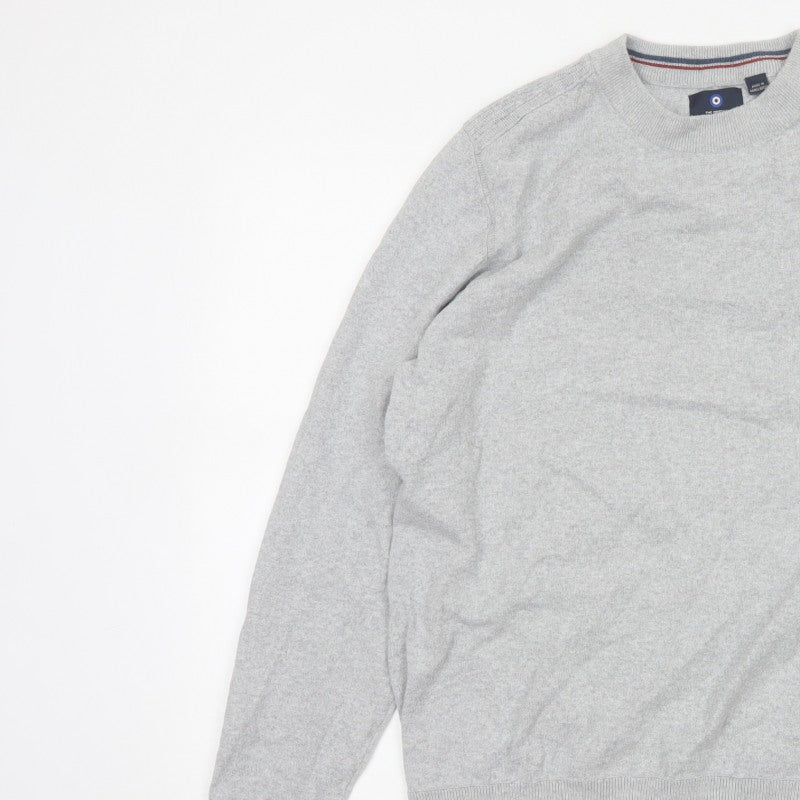 Ben Sherman Men Grey M Crew Neck Cotton Blend Pullover Jumper