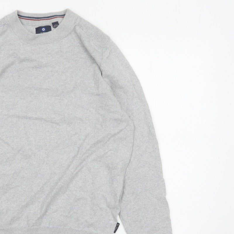 Ben Sherman Men Grey M Crew Neck Cotton Blend Pullover Jumper