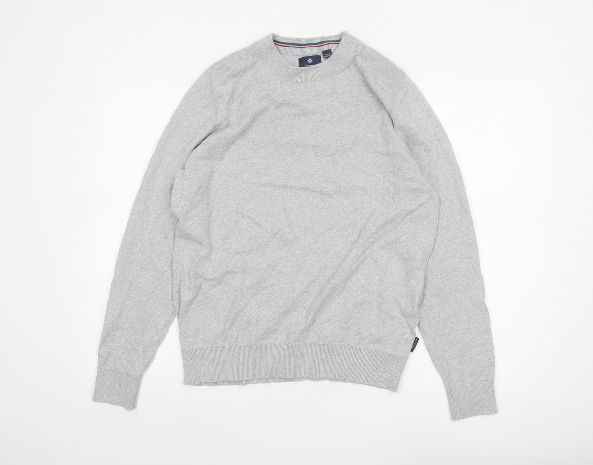 Ben Sherman Men Grey M Crew Neck Cotton Blend Pullover Jumper