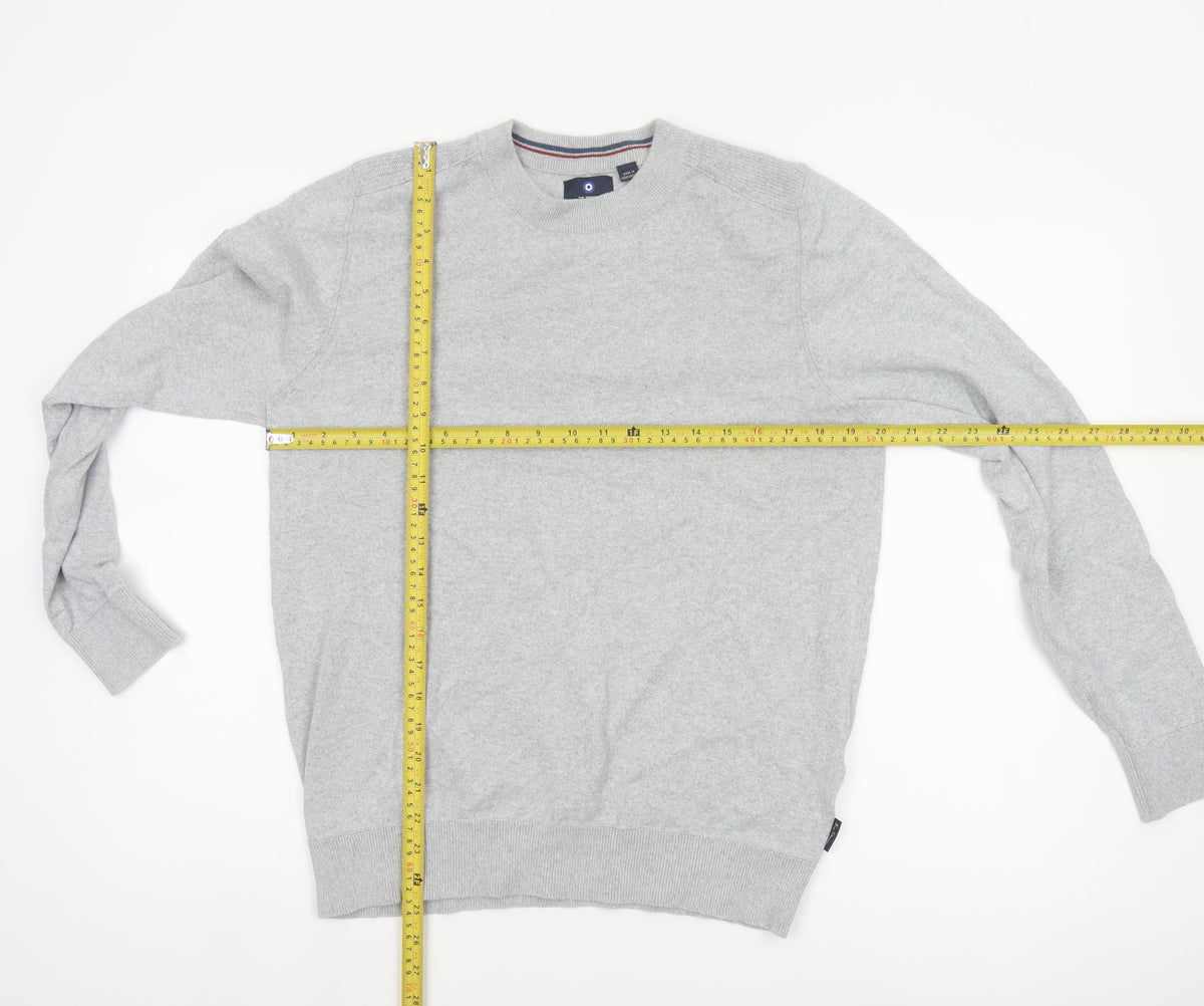 Ben Sherman Men Grey M Crew Neck Cotton Blend Pullover Jumper