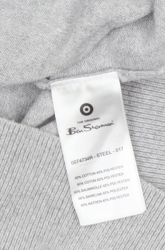 Ben Sherman Men Grey M Crew Neck Cotton Blend Pullover Jumper