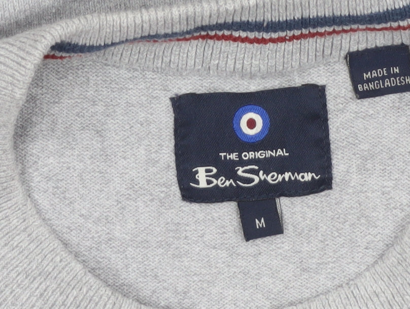 Ben Sherman Men Grey M Crew Neck Cotton Blend Pullover Jumper