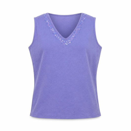 BHS Women Purple UK 14 Cotton Beaded V-Neck Sleeveless Tank Camisole