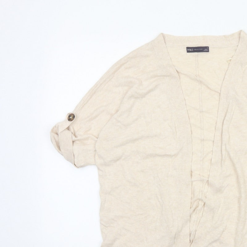 Marks & Spencer Women Beige S Linen Blend Roll Tab Cardigan