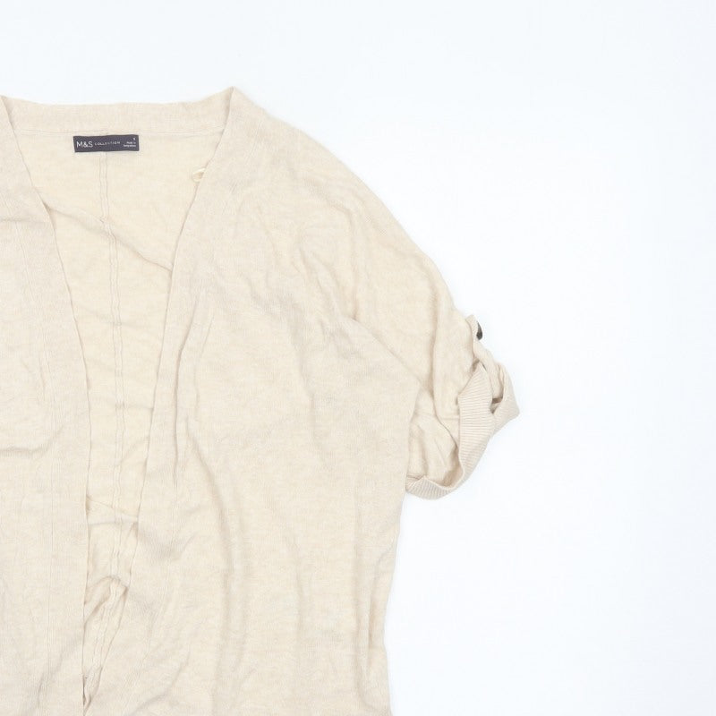 Marks & Spencer Women Beige S Linen Blend Roll Tab Cardigan