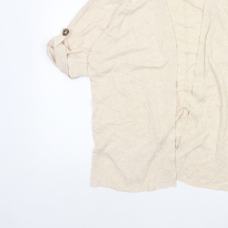 Marks & Spencer Women Beige S Linen Blend Roll Tab Cardigan