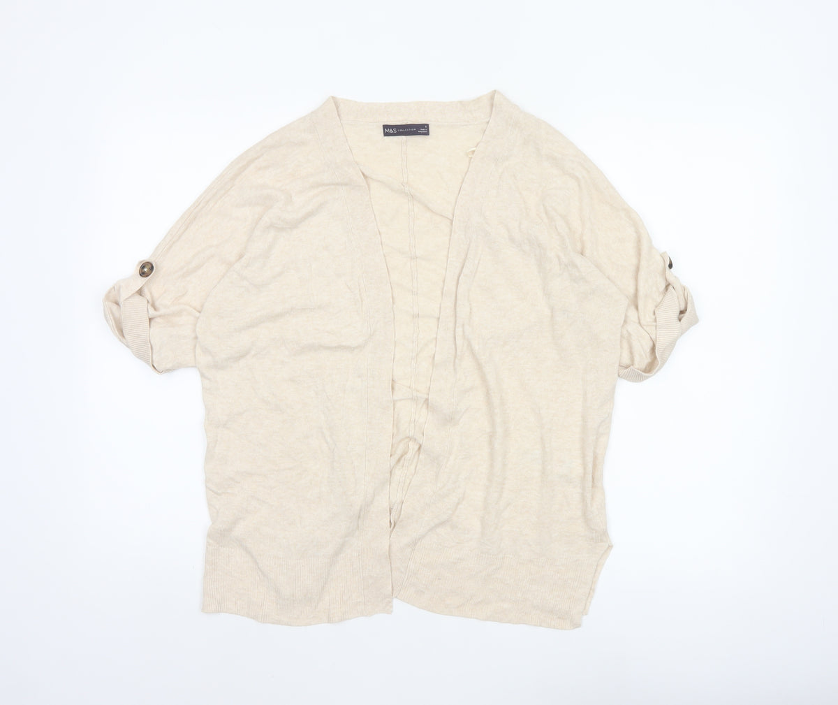 Marks & Spencer Women Beige S Linen Blend Roll Tab Cardigan