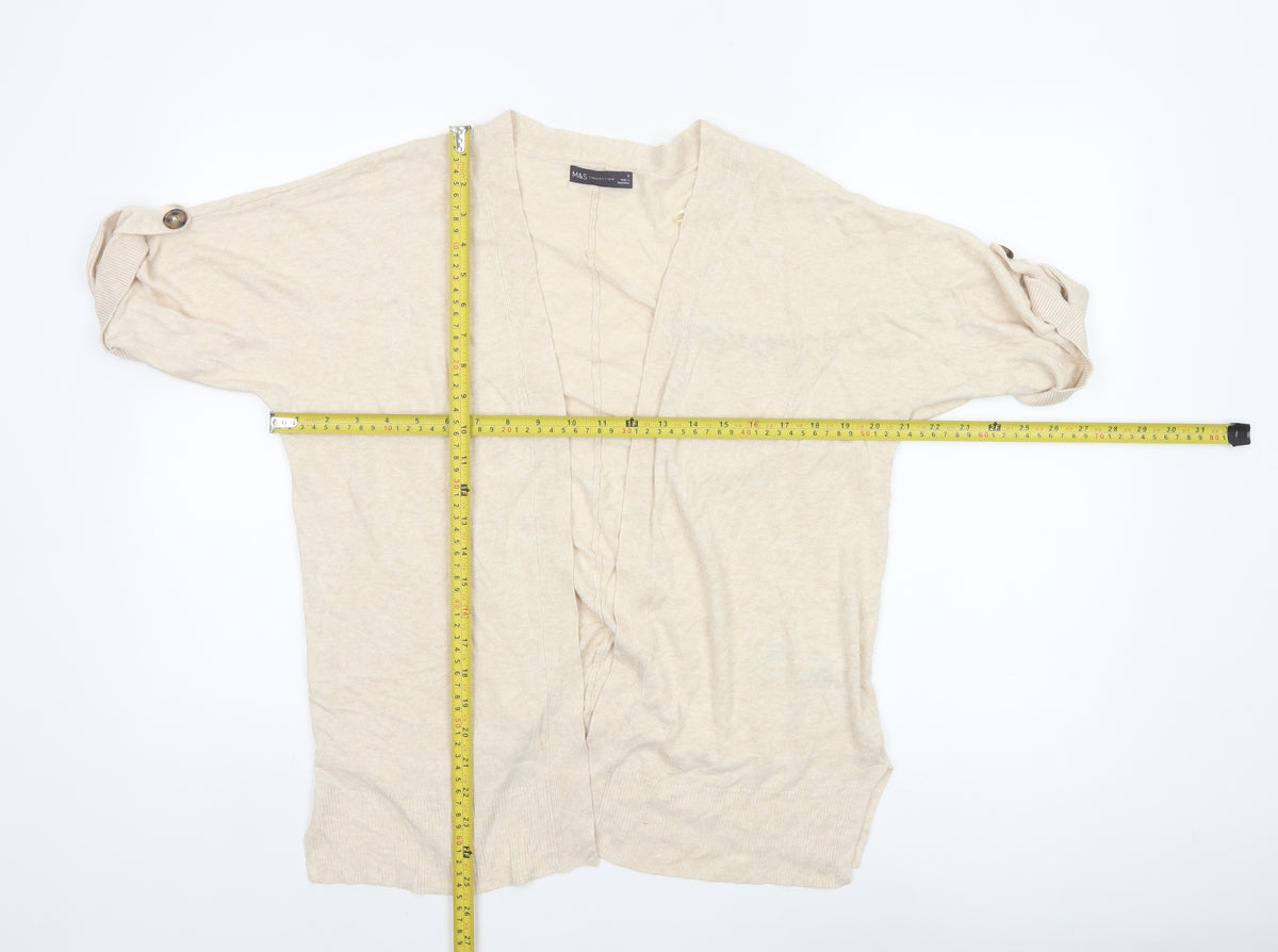 Marks & Spencer Women Beige S Linen Blend Roll Tab Cardigan