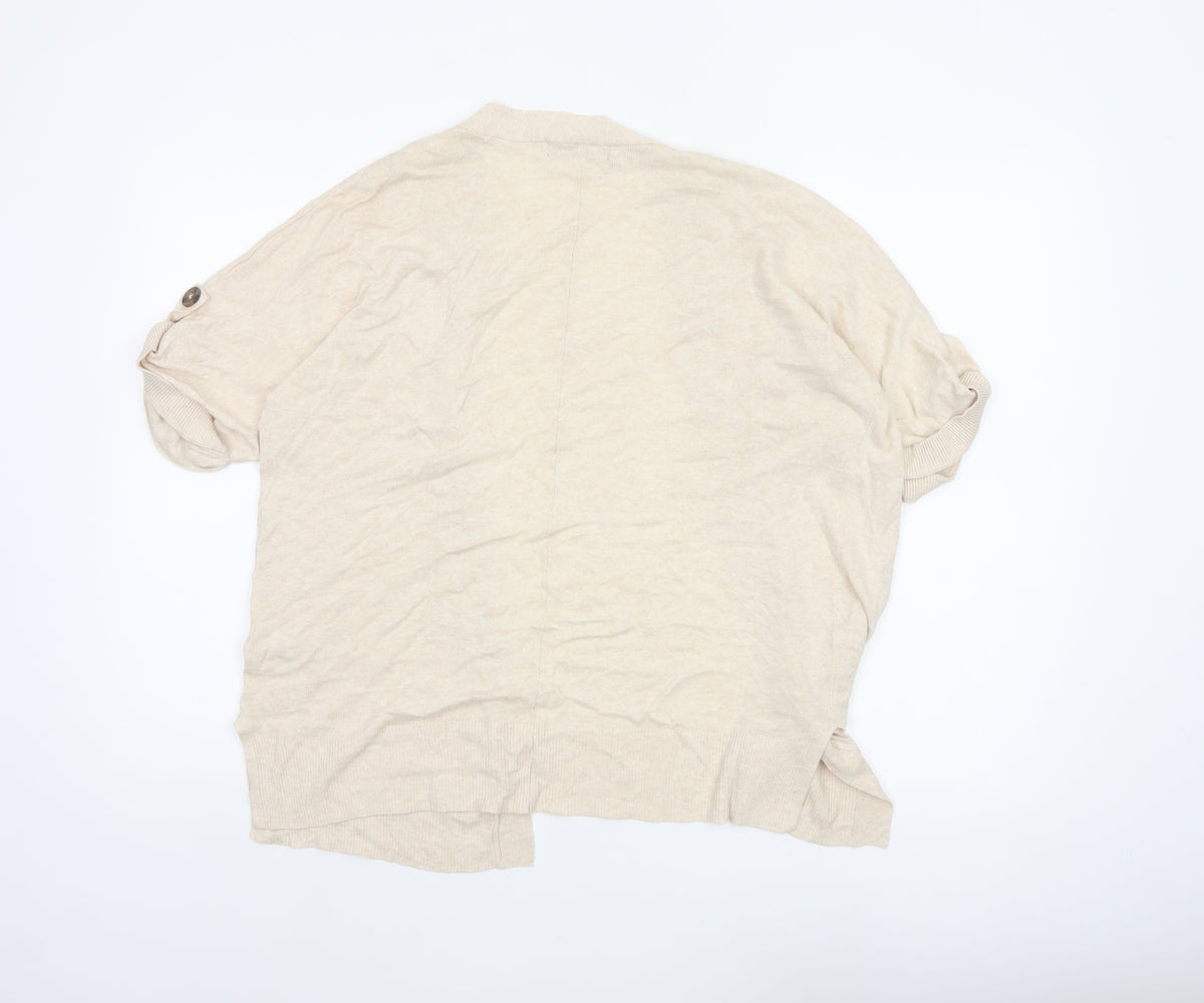Marks & Spencer Women Beige S Linen Blend Roll Tab Cardigan