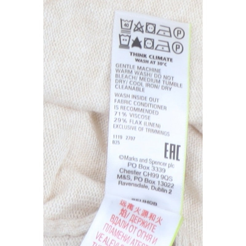 Marks & Spencer Women Beige S Linen Blend Roll Tab Cardigan