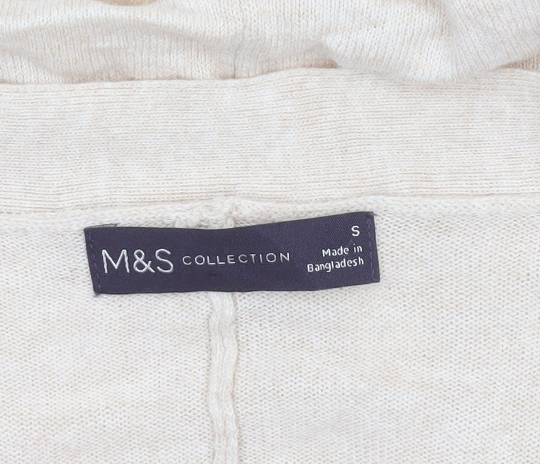 Marks & Spencer Women Beige S Linen Blend Roll Tab Cardigan