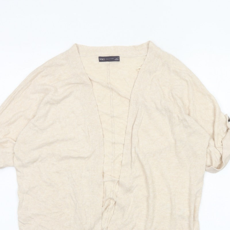 Marks & Spencer Women Beige S Linen Blend Roll Tab Cardigan