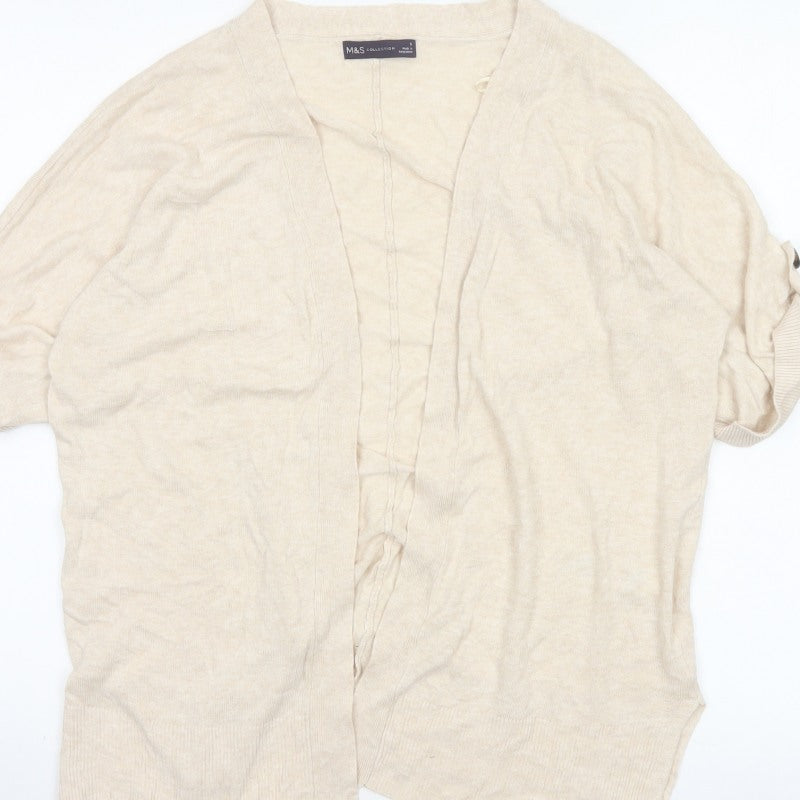 Marks & Spencer Women Beige S Linen Blend Roll Tab Cardigan