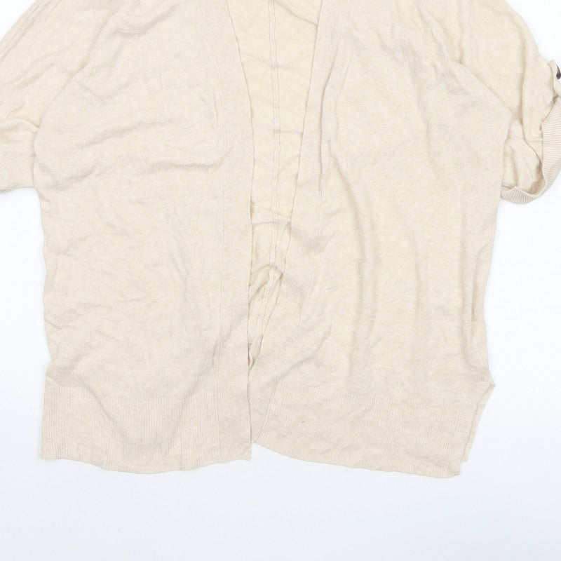 Marks & Spencer Women Beige S Linen Blend Roll Tab Cardigan