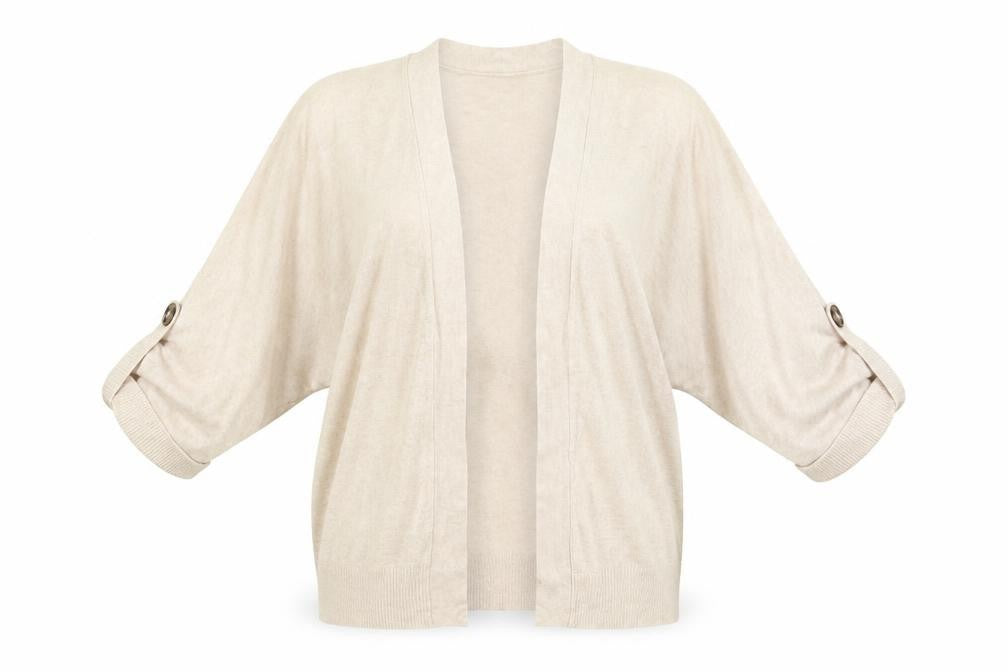 Marks & Spencer Women Beige S Linen Blend Roll Tab Cardigan