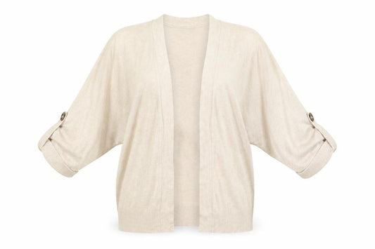 Marks & Spencer Women Beige S Linen Blend Roll Tab Cardigan