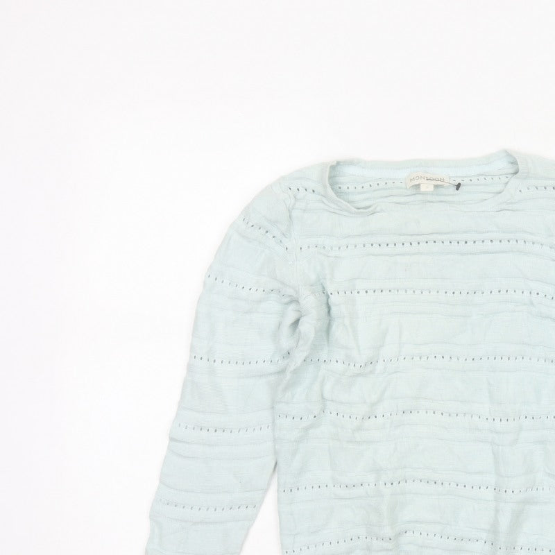 Monsoon Women Blue S Open Knit Striped Cotton Modal Jumper