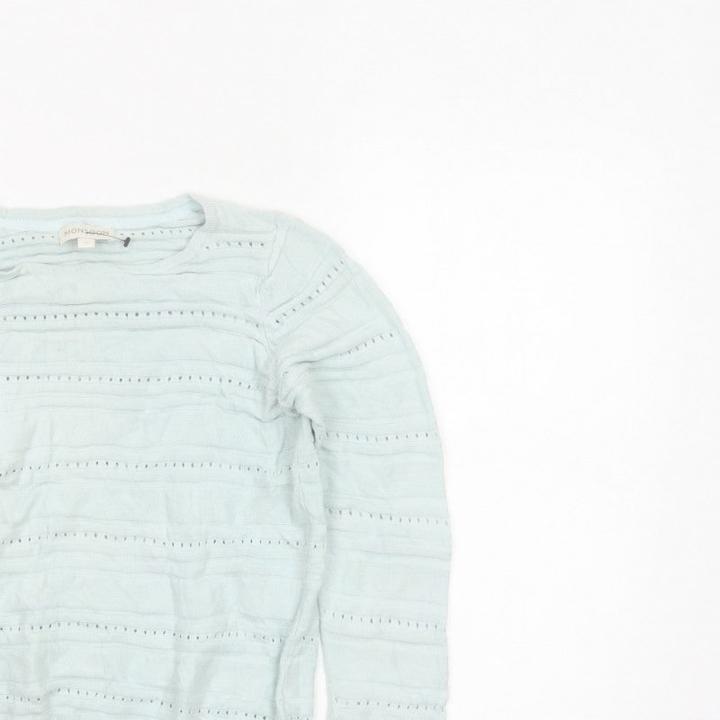 Monsoon Women Blue S Open Knit Striped Cotton Modal Jumper